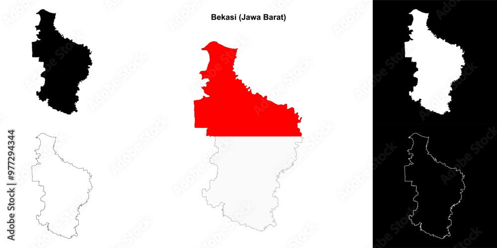 Fototapeta premium Bekasi blank outline map set