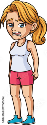 Cartoon caucasian woman showing disgust vector illustration