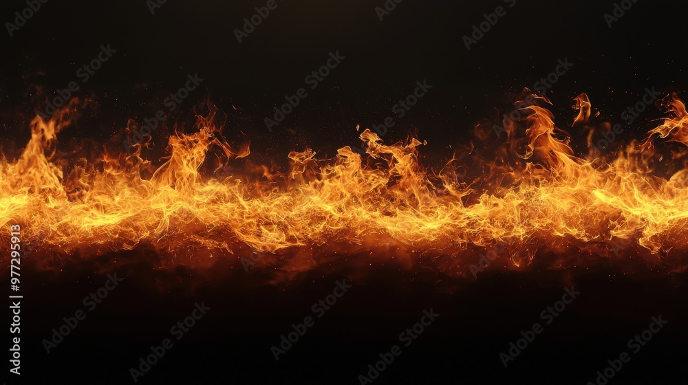 A long line of fire with a black background