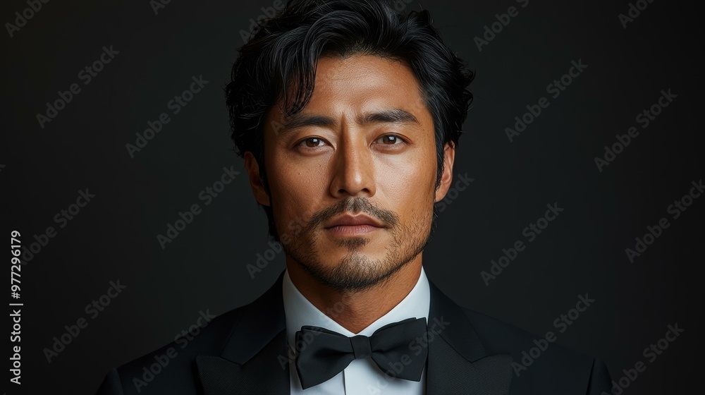 검은색 정장과 나비넥타이를 입은 잘생긴 남자의 초상화 검은색 정장과 나비넥타이를 입은 잘생긴 남자의 초상화