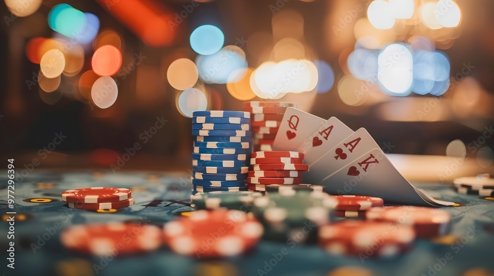 Winning Hand in Poker: A winning poker hand laid out on the table, surrounded by chips and cards. 
