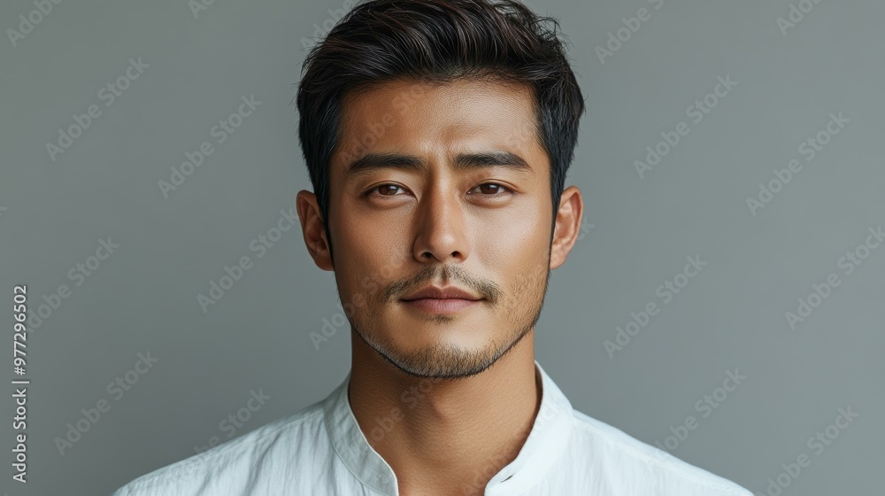 흰 셔츠를 입은 자신감 있는 아시아 남자의 초상화 흰 셔츠를 입은 자신감 있는 아시아 남자의 초상화