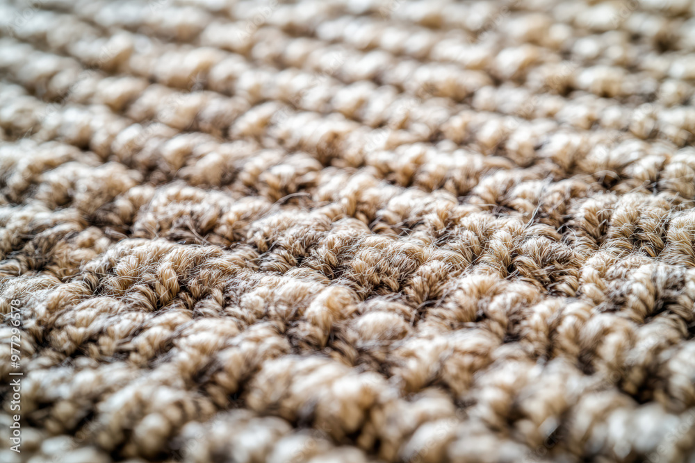 Close-up of textured beige carpet fibers in a woven pattern, showcasing intricate details and soft, rustic appearance suitable for home decor and interiors. Close-up of textured beige carpet fibers in a woven pattern, showcasing intricate details and soft, rustic appearance suitable for home decor and interiors.