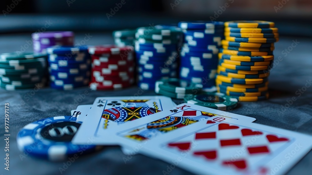 Winning Hand in Poker: A winning poker hand laid out on the table, surrounded by chips and cards. 
