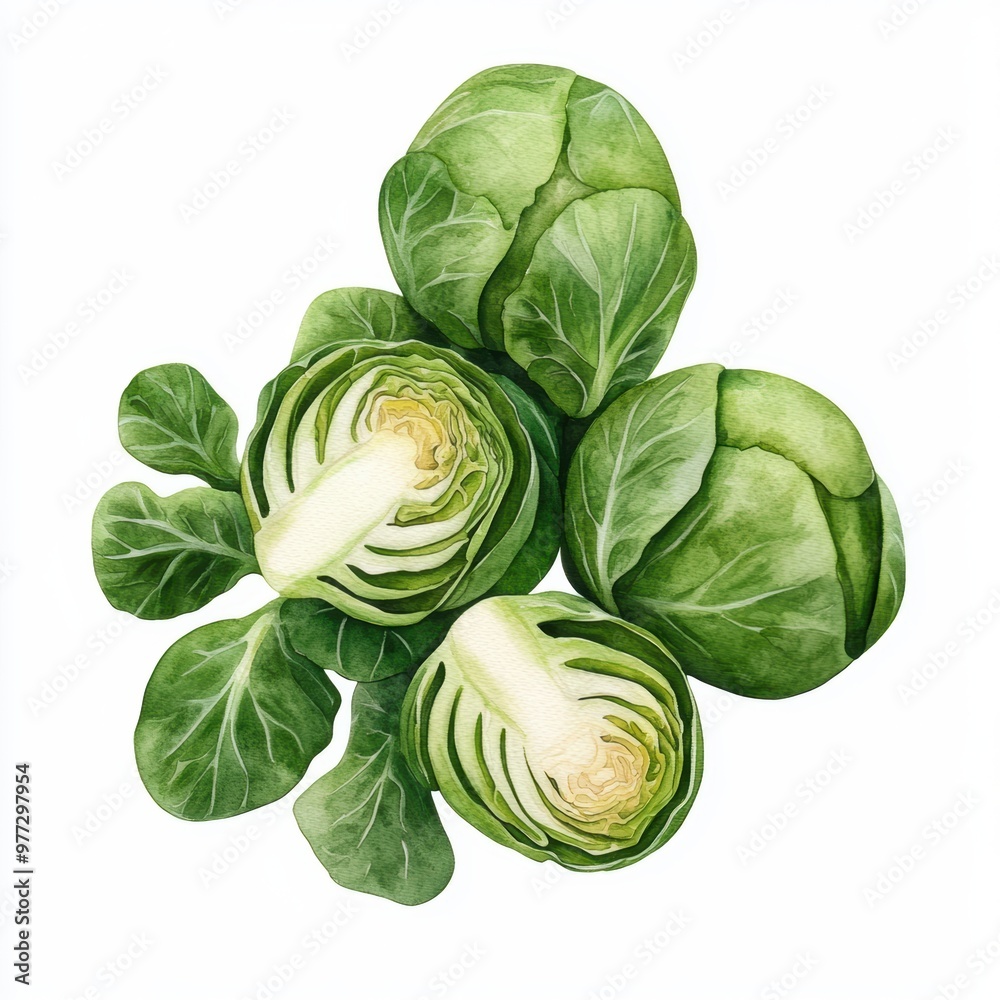 Fototapeta premium Vibrant Green Brussel Sprouts on a White Background