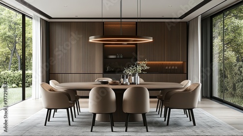 Fototapeta Naklejka Na Ścianę i Meble -  Lovely dining room with beautiful pictures of designer dining table picture