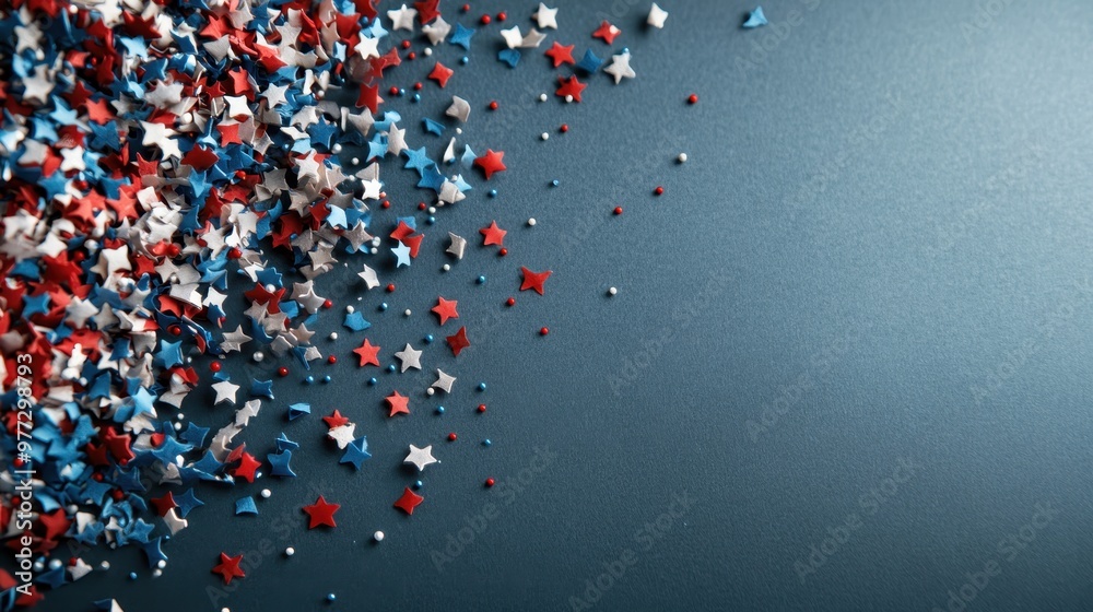 A festive spread of red, white, and blue star-shaped confetti laid out on a flat surface. The image evokes celebration, patriotism, and jubilance. A festive spread of red, white, and blue star-shaped confetti laid out on a flat surface. The image evokes celebration, patriotism, and jubilance.
