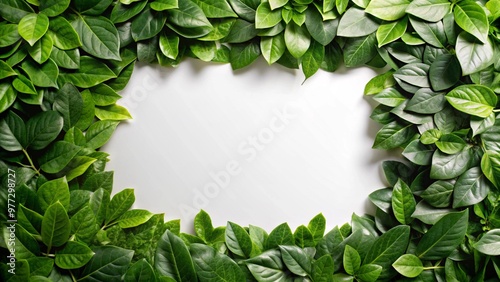 Green grass frame with copy-space. Square border template isolated on white background. Abstract plant texture. Organic design 3d rendering