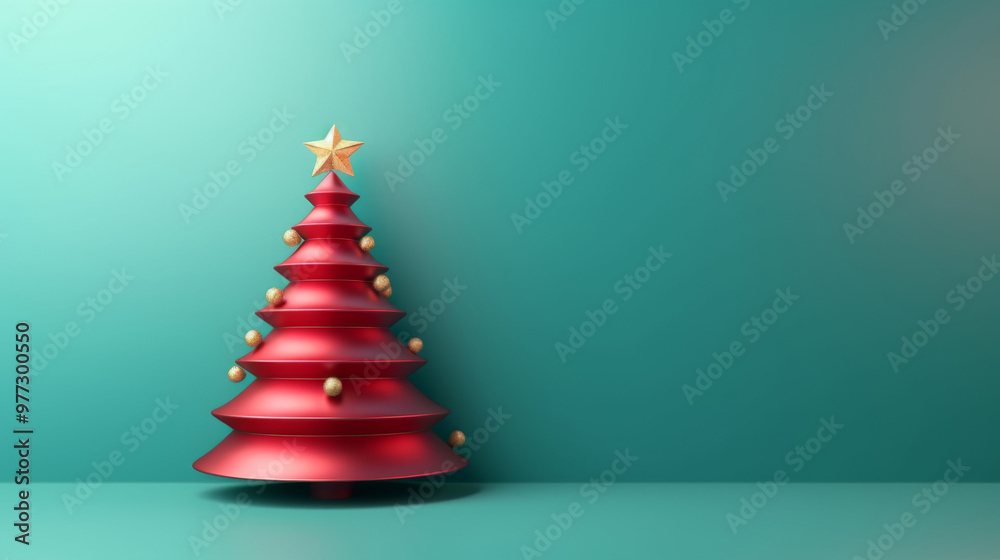 Christmas tree with red star on top in modern style, concept of Christmas, background Christmas tree with red star on top in modern style, concept of Christmas, background