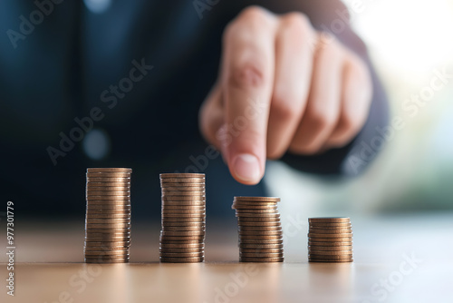 Businessman Hand Putting Coins on a Stack | Financial Growth and Investment Concept