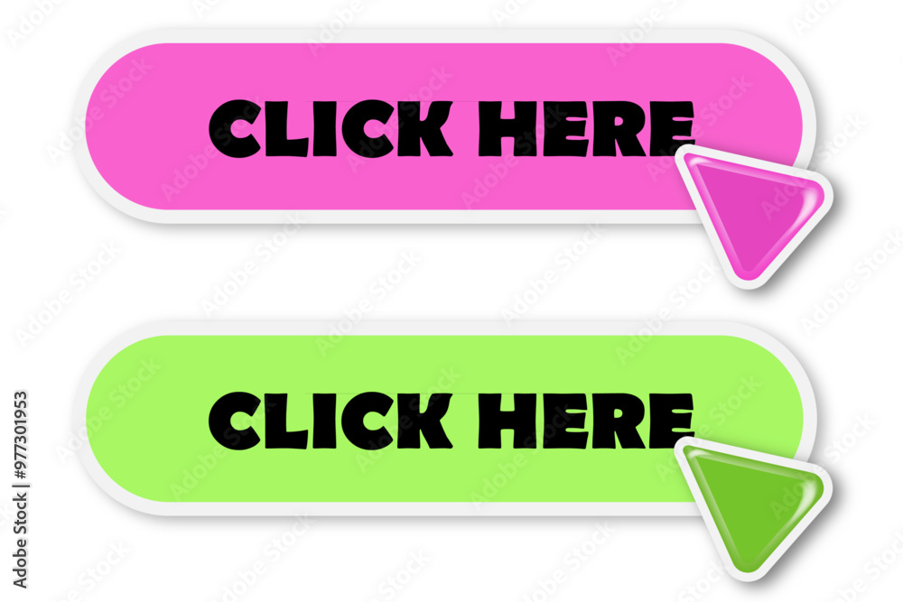 two colored stickers with click here pink and light green two colored stickers with click here pink and light green