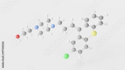 zuclopenthixol molecule 3d, molecular structure, ball and stick model, structural chemical formula typical antipsychotic photo