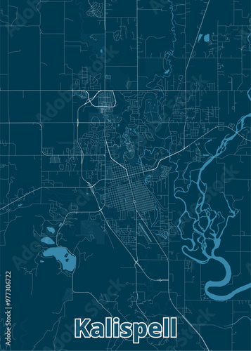 Kalispell, Montana, United States artistic blueprint map poster