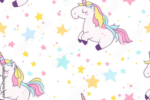 Seamless pattern of caretoon unicorn.