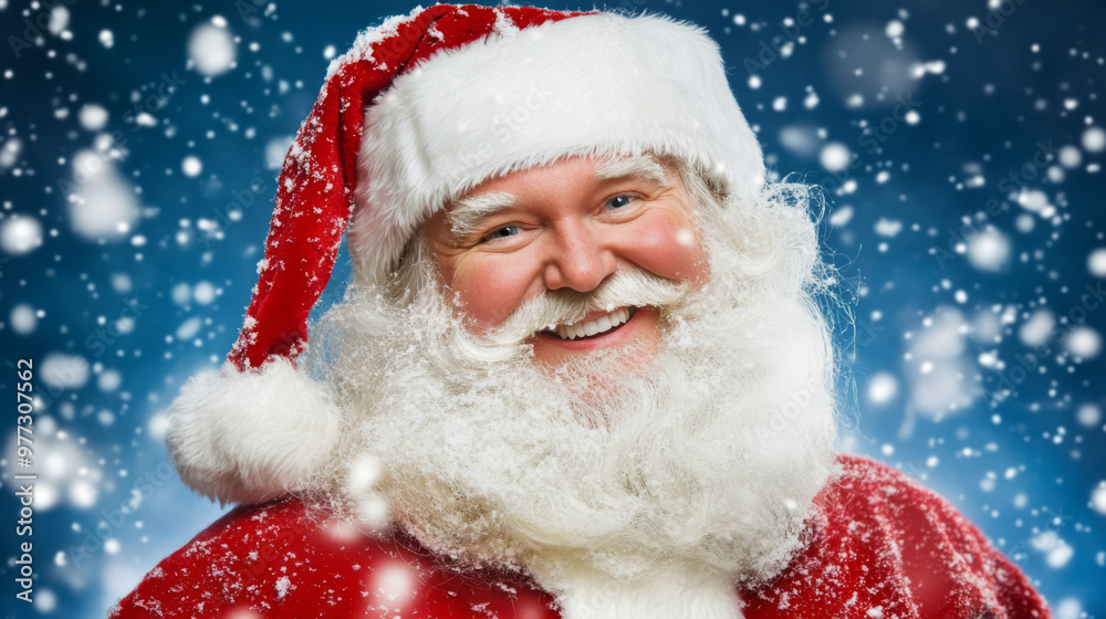 Smiling Santa Claus in Snowfall - Classic Christmas Portrait Smiling Santa Claus in Snowfall - Classic Christmas Portrait