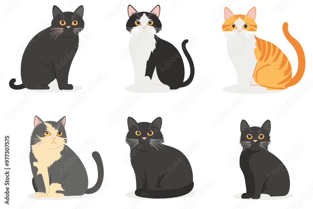 Obraz premium A collection of vector illustrations of cats in various poses