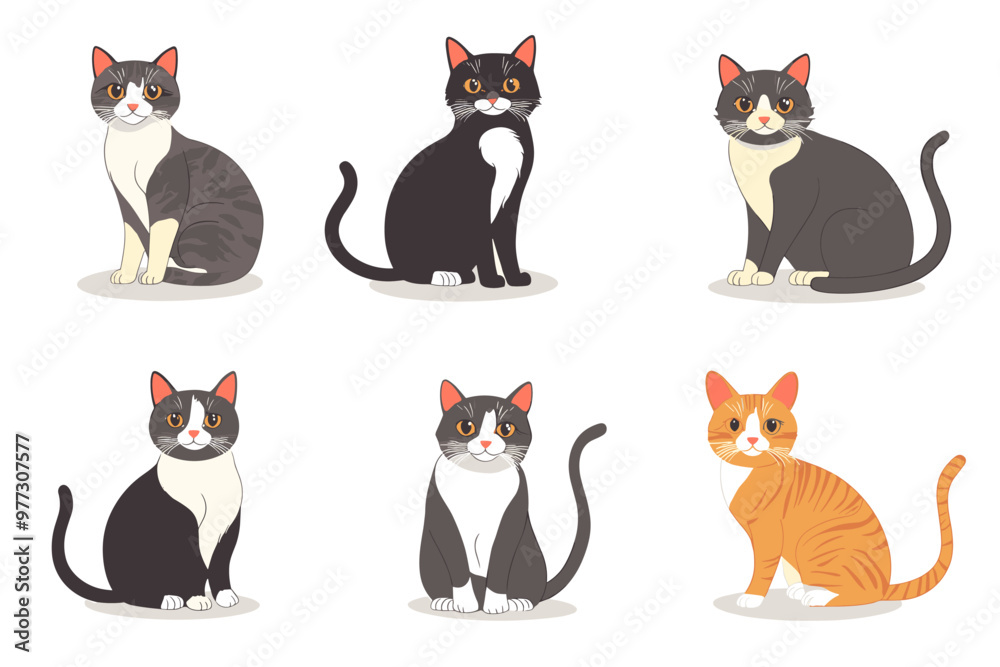 A collection of vector illustrations of cats in various poses A collection of vector illustrations of cats in various poses