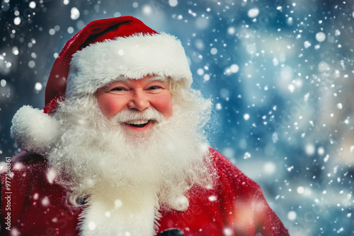 Smiling Santa Claus in Snowfall - Classic Christmas Portrait