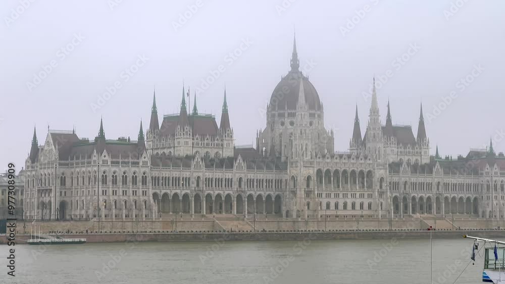 Panorama of foggy Parliament in Budapest, Hungary Panorama of foggy Parliament in Budapest, Hungary