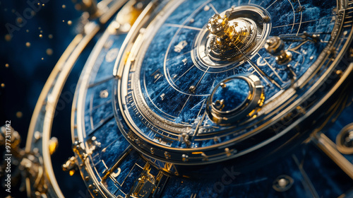 Close-up of an highly detailed cosmic orrery or astrolab