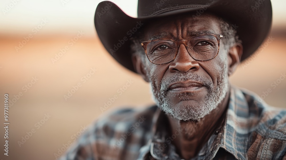 An elderly man wearing a cowboy hat and glasses is captured in a serene rural setting, showcasing a sense of wisdom and tranquility. An elderly man wearing a cowboy hat and glasses is captured in a serene rural setting, showcasing a sense of wisdom and tranquility.