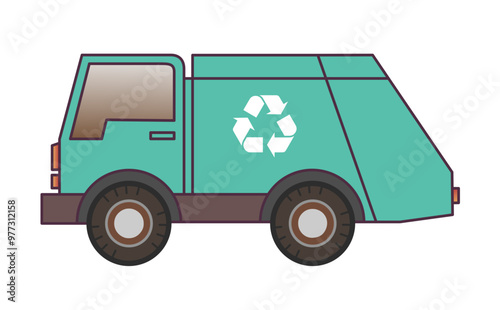 Green Garbage Truck with Recycling Symbol, Vector illustration, SVG, or PNG