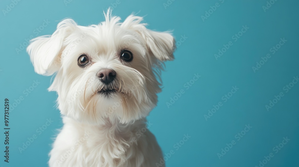 Adorable White Poodle in Blue Background Adorable White Poodle in Blue Background
