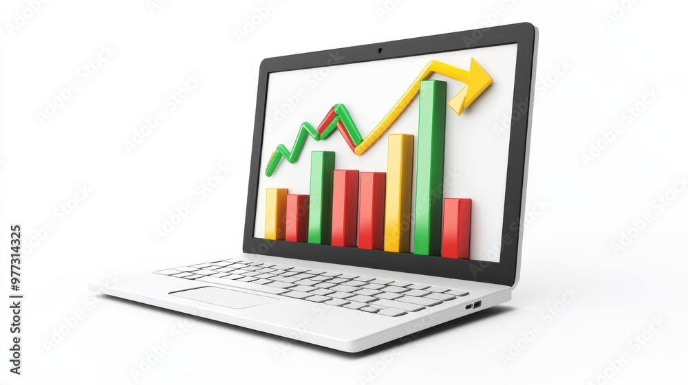 Laptop 3d render icon with graph Laptop 3d render icon with graph