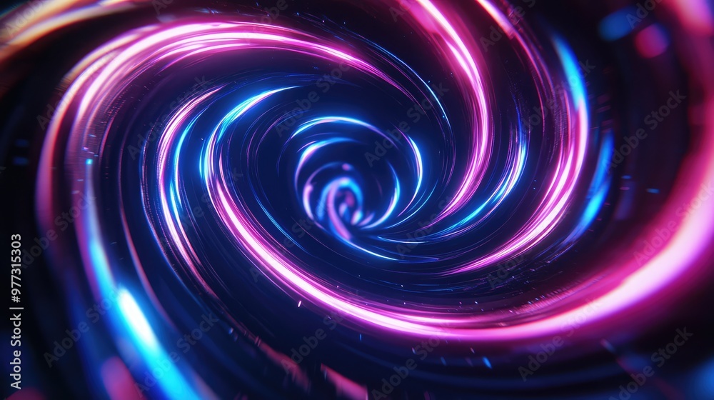 Pulsing neon spirals twisting through space, creating an abstract sense of motion. Pulsing neon spirals twisting through space, creating an abstract sense of motion.