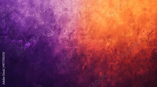 A vibrant abstract background with a gradient transition from purple to orange, featuring textured brushstrokes and a fiery atmosphere