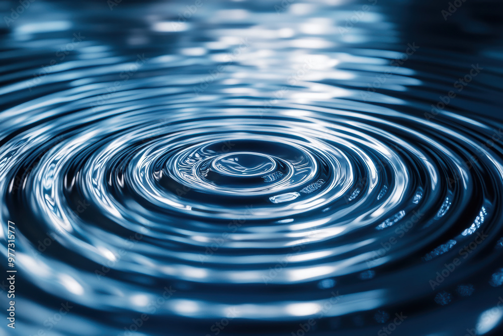 Close-up shot of water droplets creating ripples on a blue surface, capturing the serene and calming effect of water in motion.