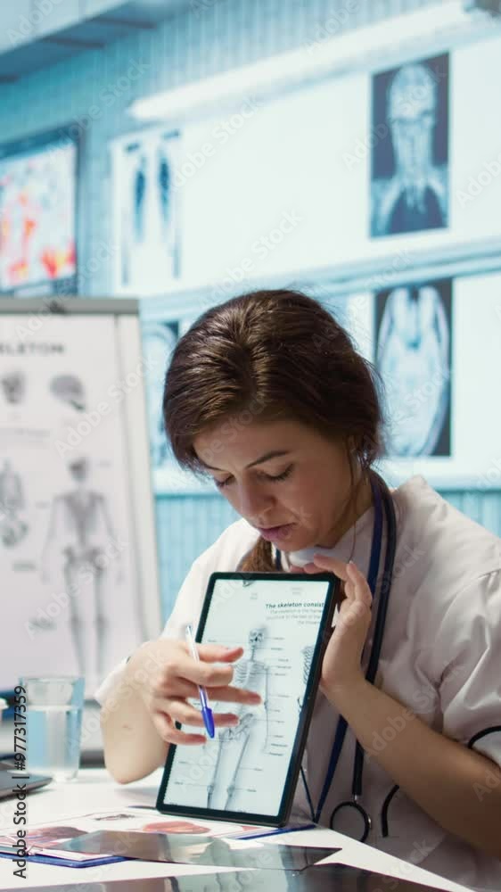 Vertical Video Healthcare provider presenting lab test results to a patient in cabinet, reviewing x ray and MRI scans to assist man through recovery. Medical technology in diagnostics and care Vertical Video Healthcare provider presenting lab test results to a patient in cabinet, reviewing x ray and MRI scans to assist man through recovery. Medical technology in diagnostics and care