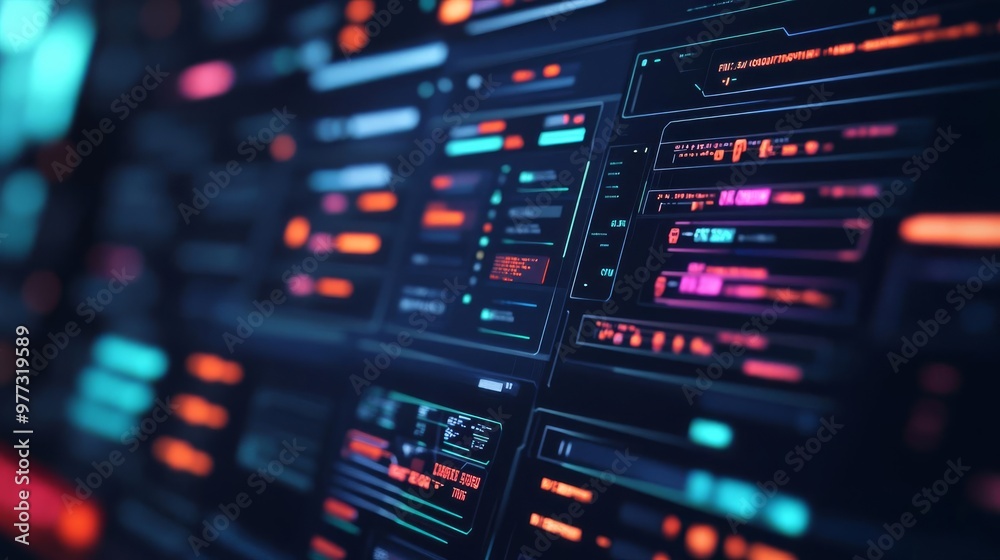 Naklejka premium Digital UI component editors, holographic screen templates, futuristic aesthetics