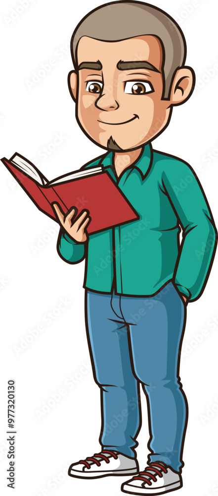 Fototapeta premium Cartoon hispanic man reading book vector illustration
