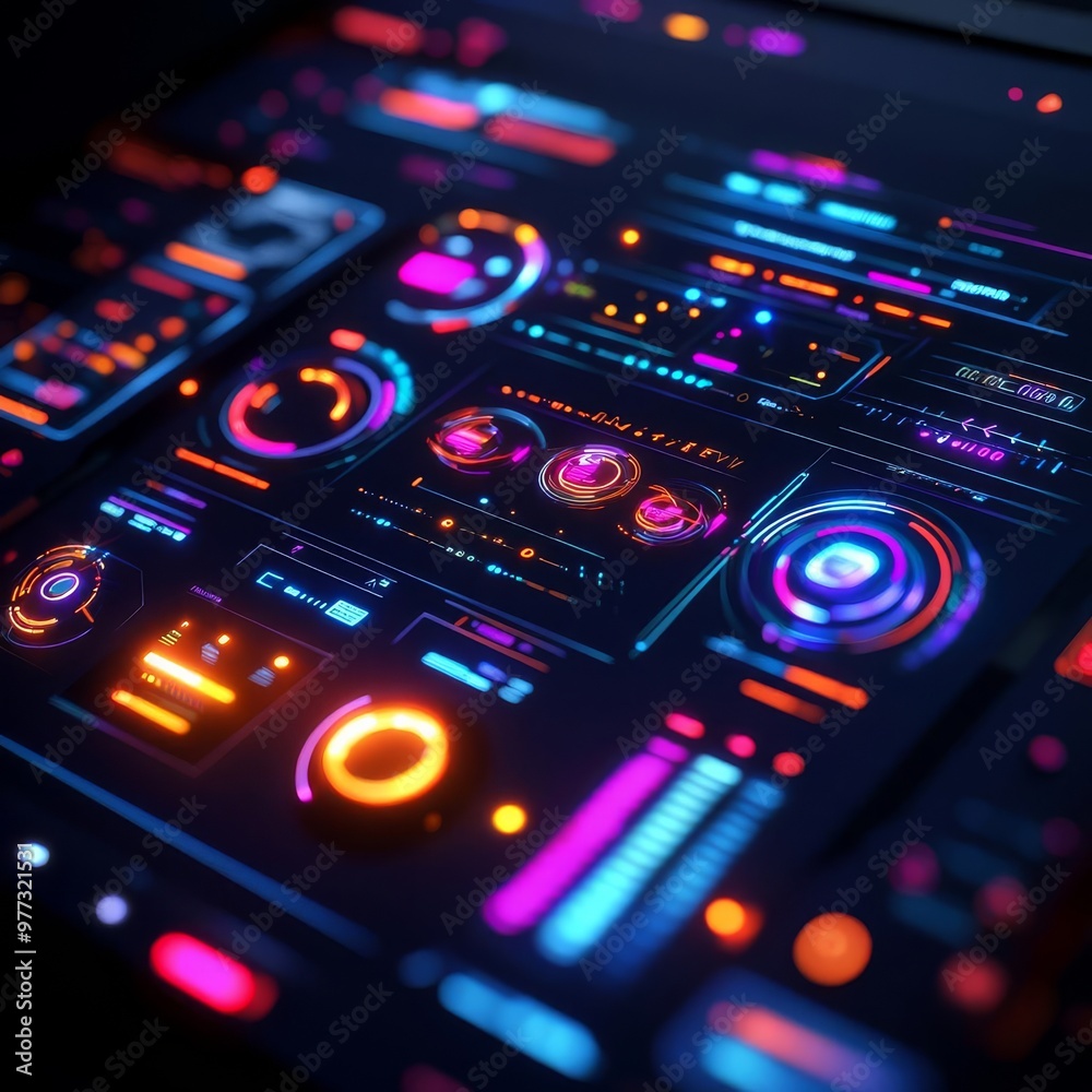 Futuristic UI design tools, glowing holographic elements, sleek tech interface Futuristic UI design tools, glowing holographic elements, sleek tech interface