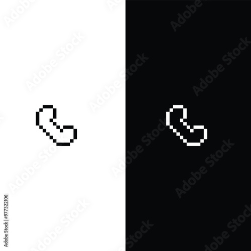 pixel phone icon. Vector pixel art phone receiver 8 bit logo for game