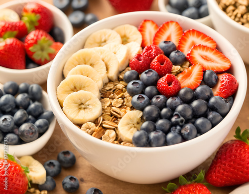 blueberries and strawberries, bowl of blueberries and strawberries, bowl of cereal with berries