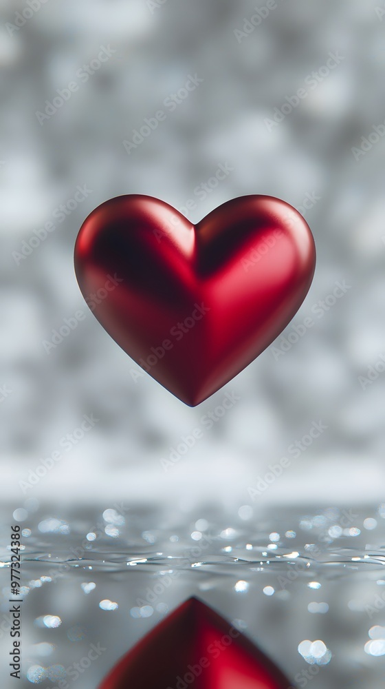 Fototapeta premium Red Heart Reflection in Water with Bokeh Background