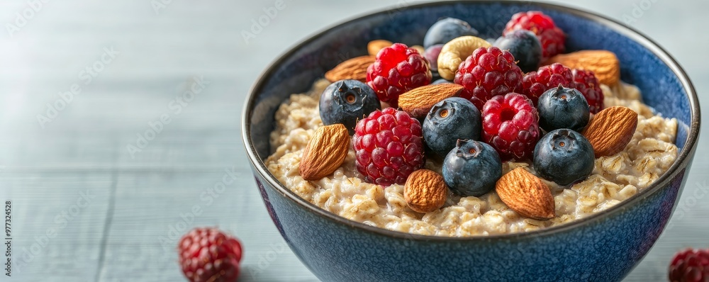 A bowl of oatmeal topped with berries and nuts, promoting a fiber-rich, cancer-preventive breakfast choice cancer prevention lifestyle A bowl of oatmeal topped with berries and nuts, promoting a fiber-rich, cancer-preventive breakfast choice cancer prevention lifestyle