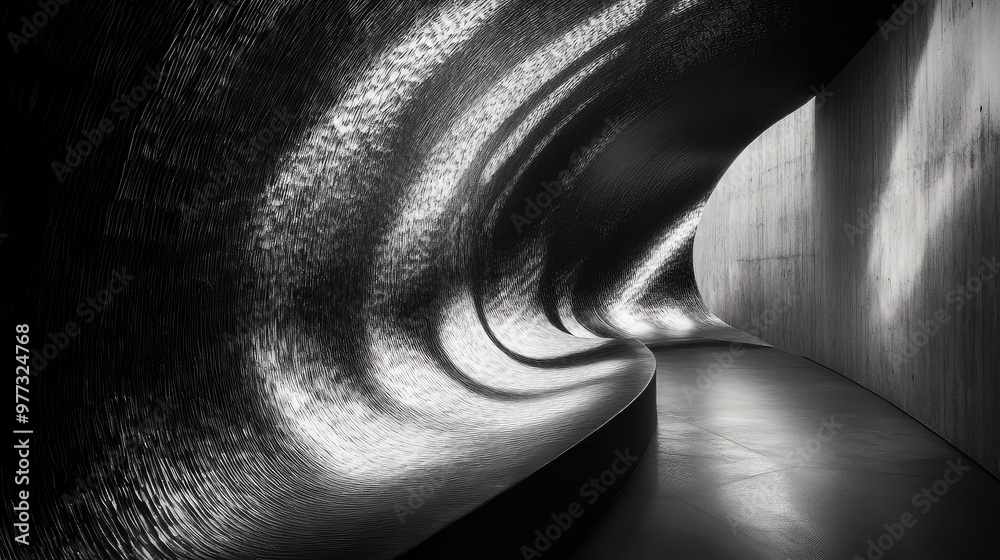 Fototapeta premium Smooth waves of light cascading down a curved surface, creating dynamic shadows.