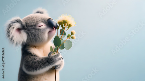 Nature’s Love, Koala Bear with Planchonia careya flower, Soft Pastel Banner photo