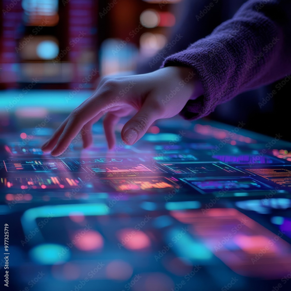Interactive UI management tools, holographic data visualization, dynamic tech studio Interactive UI management tools, holographic data visualization, dynamic tech studio