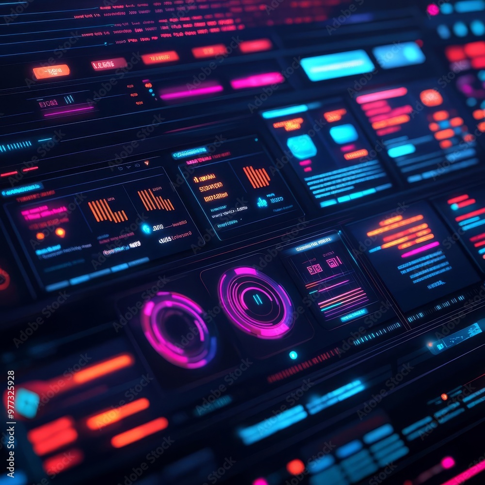 Obraz premium Interactive UI prototyping dashboard, holographic controls, futuristic tech ambiance