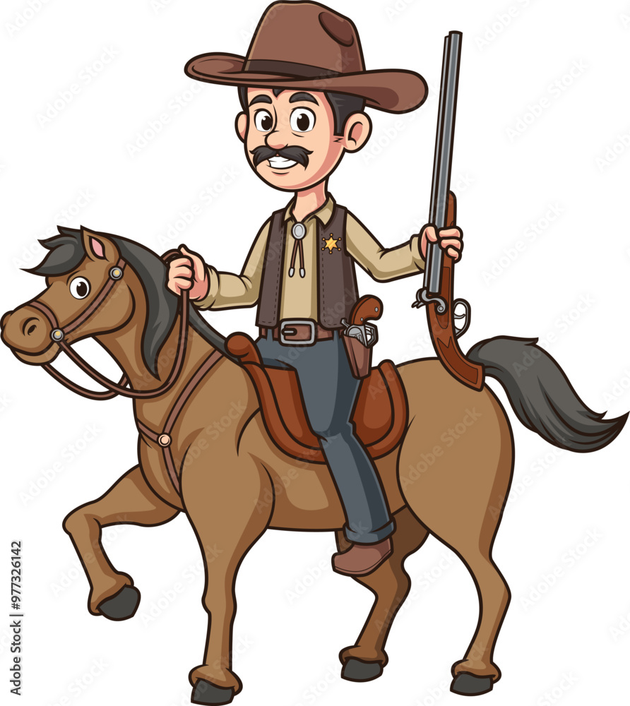 Cartoon sheriff riding a horse vector illustration