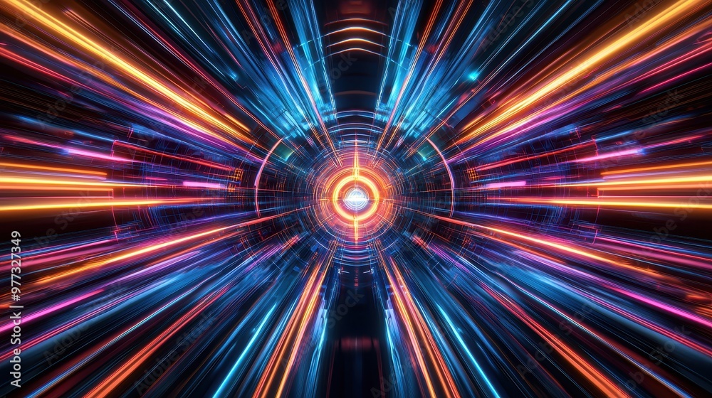 A colorful, glowing, and abstract image of a circle with a bright light inside