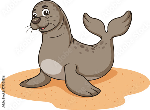 Cartoon sea lion on sand vector illustration