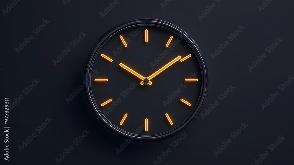 Modern Black Clock with Glowing Orange Hands Modern Black Clock with Glowing Orange Hands