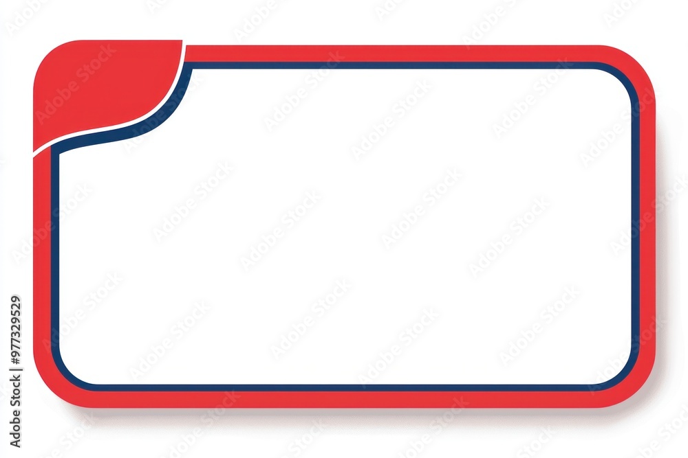 A rectangular, empty speech bubble with a red, white, and blue color scheme and rounded corners on the edges. The background is a plain, cream color. There's an intricate line art design of abstract A rectangular, empty speech bubble with a red, white, and blue color scheme and rounded corners on the edges. The background is a plain, cream color. There's an intricate line art design of abstract