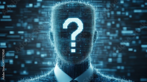 A digital representation of an anonymous figure with a question mark for a face, symbolizing mystery and digital identity.