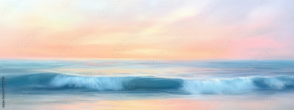 A calm ocean with gentle waves under a pastel colored sky A calm ocean with gentle waves under a pastel colored sky